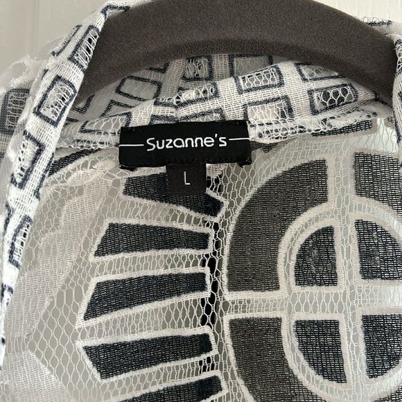 White and Navy sheer cardigan with beautiful detail - Picture 2 of 3